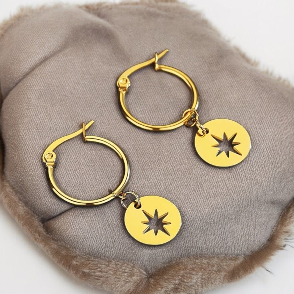 NEW 18K yellow gold plated star hoop dangle drop earrings jewelry B20B